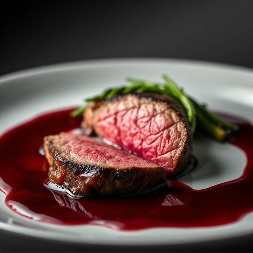 A perfectly cooked filet mignon with a red wine reduction sauce.