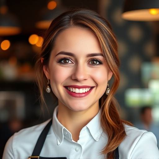 Restaurant Manager Amelia Hayes, smiling professionally